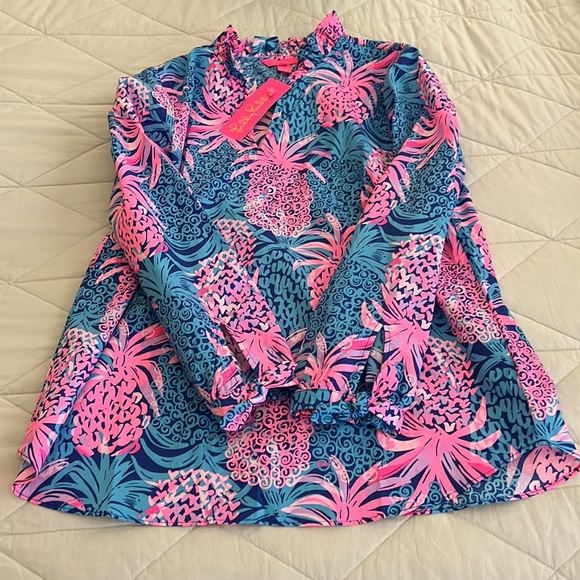 Lilly Pulitzer Sherida Top Borealis Blue Tropic Down Low medium NWT - Picture 1 of 15